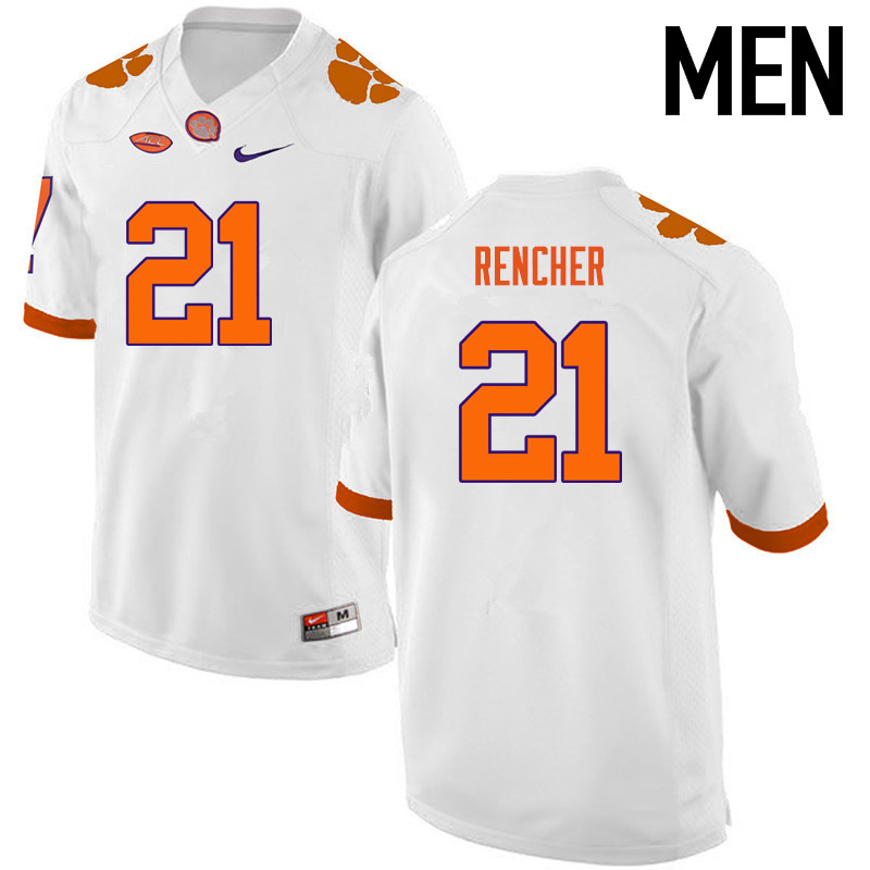 Men Clemson Tigers #21 Darlen Rencher College Football Jerseys-White - Click Image to Close